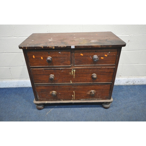 1270 - A 19TH CENTURY MAHOGANY CHEST OF TWO SHORT OVER TWO LONG DRAWERS, width 104cm x depth 58cm x height ... 