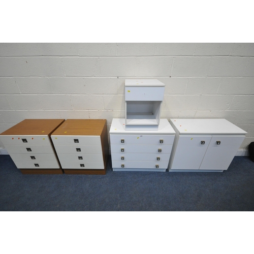 1271 - A WHITE THREE PIECE BEDROOM SUITE, comprising a chest of four drawers, width 80cm x depth 42cm x hei... 