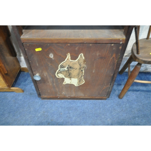 1275 - A 20TH CENTURY OAK CABINET, with a fall front door and two shelves, width 51cm x depth 24cm x height... 