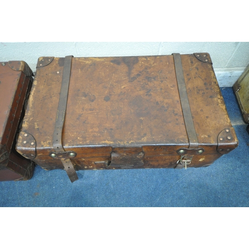 1277 - A PEARL AND CO TANNED LEATHER TRAVELING TRUNK, width 93cm x depth 56cm x height 34cm, along with ano... 