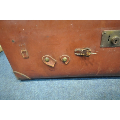 1277 - A PEARL AND CO TANNED LEATHER TRAVELING TRUNK, width 93cm x depth 56cm x height 34cm, along with ano... 