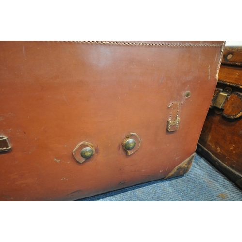 1277 - A PEARL AND CO TANNED LEATHER TRAVELING TRUNK, width 93cm x depth 56cm x height 34cm, along with ano... 