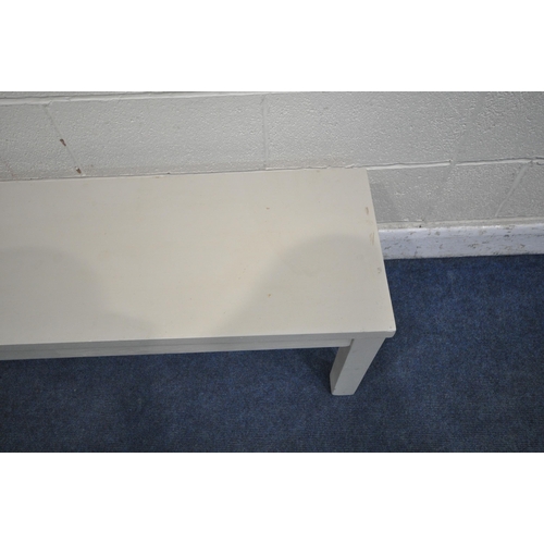 1287 - A PAINTED OAK LONG RECTANGULAR BENCH, length 183cm x depth 39cm x height 47cm (condition report: som... 