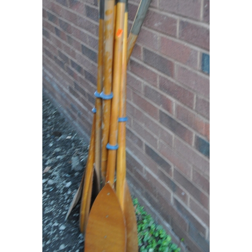 1003 - A VINTAGE 15ft WOODEN FRAMED KAYAK with vinyl covering and four double paddles