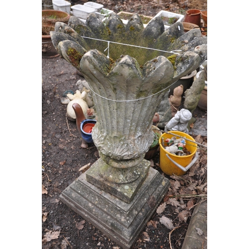 1036 - A HADDONSTONE WINSLOW VASE on square base height 107cm (Condition Report: weathered losses to one co... 