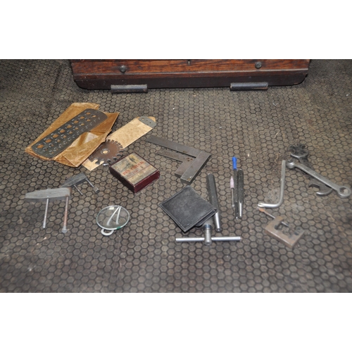 1051 - AN ART DECO MAHOGANY VENEERED OVER OAK CARCASS ENGINEERS TOOL CABINET with one external long drawer ... 