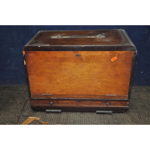 1051 - AN ART DECO MAHOGANY VENEERED OVER OAK CARCASS ENGINEERS TOOL CABINET with one external long drawer ... 