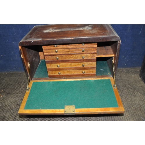 1051 - AN ART DECO MAHOGANY VENEERED OVER OAK CARCASS ENGINEERS TOOL CABINET with one external long drawer ... 