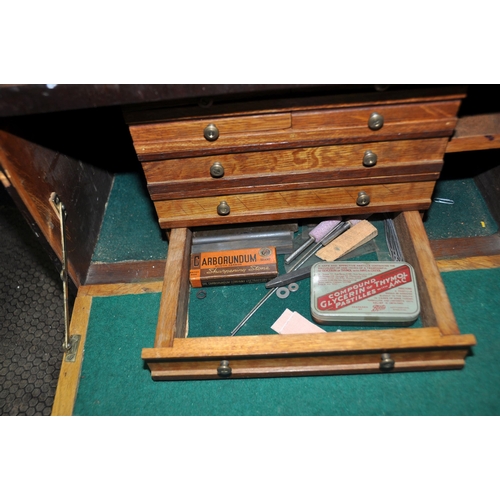 1051 - AN ART DECO MAHOGANY VENEERED OVER OAK CARCASS ENGINEERS TOOL CABINET with one external long drawer ... 