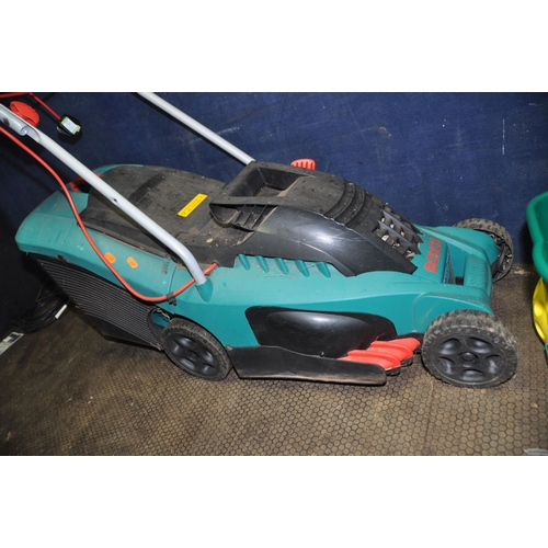 1057 - A BOSCH ROTAK 34GC ELECTRIC LAWN MOWER with collection box (PAT pass and working) and an Evergreen l... 