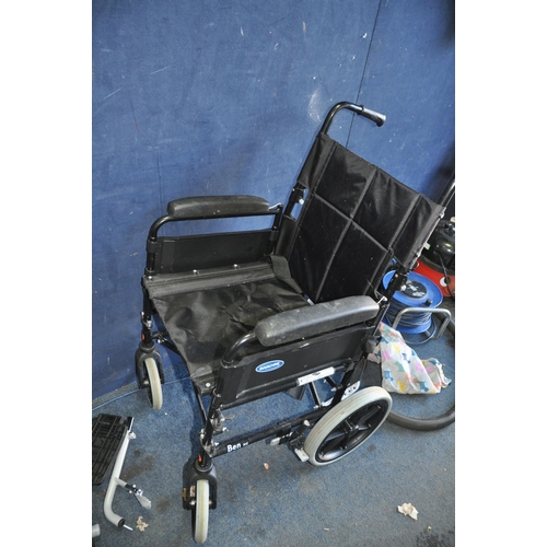 1069 - AN INVACARE BEN ng FOLDING WHEELCHAIR (no footrests). a Z Tec travelator and two pairs of footrests ... 