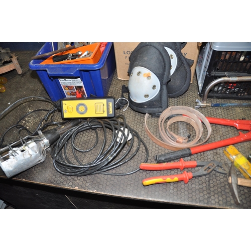 1079 - THREE BOXES OF AUTOMOTIVE AND ENGINEERING TOOLS including a Halfords battery charger, car ramps, gea... 