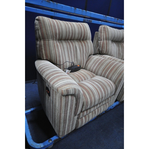 1302 - A PAIR OF PARKER KNOLL ELECTRIC STRIPPED UPHOLSTERED RECLINING ARMCHAIRS (both PAT pass and working)... 