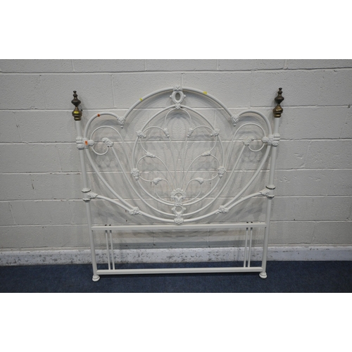 1305 - A WHITE TUBULAR 4FT6 BEDSTEAD, with side rails and slats, along with another white tubular metal hea... 