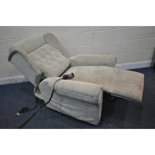 1307 - THE RECLINER FACTORY, A BEIGE UPHOLSTERED RISE AND RECLINE ARMCHAIR (condition report: in need of a ... 