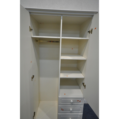 1311 - A MODERN WHITE WARDROBE, with a single cupboard door, single mirrored door and three drawers, width ... 