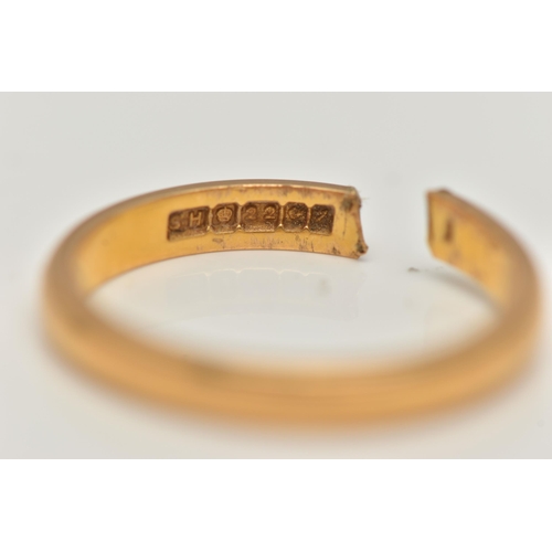 5 - A 22CT GOLD BAND RING, split polished band, hallmarked 22ct Birmingham, approximate gross weight 3.7... 