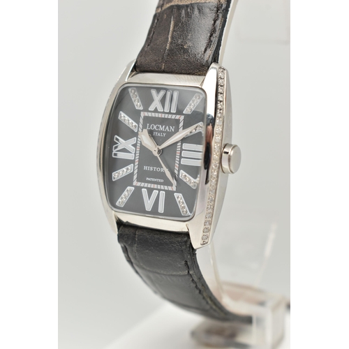 57 - A 'LOCMAN ITALY' WRISTWATCH, quartz movement, black tonneau dial with Roman numeral markers and diam... 