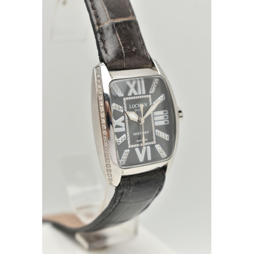 57 - A 'LOCMAN ITALY' WRISTWATCH, quartz movement, black tonneau dial with Roman numeral markers and diam... 