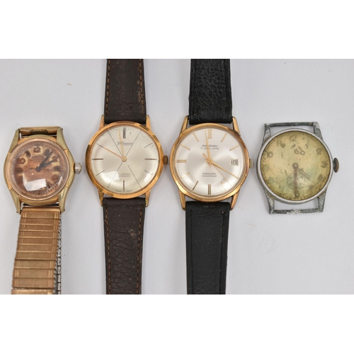 59 - FOUR GENTS WRISTWATCHES, to include a gold plated 'Ingersoll' automatic watch, approximate case widt... 