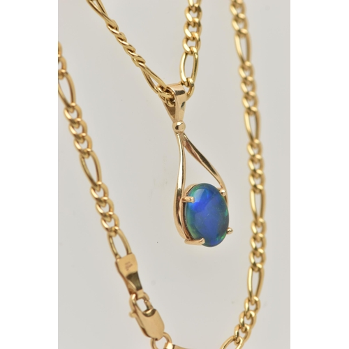 6 - A 9CT GOLD FIGARO CHAIN WITH AN AMMOLITE PENDANT, chain fitted with a lobster clasp, hallmarked 9ct ... 