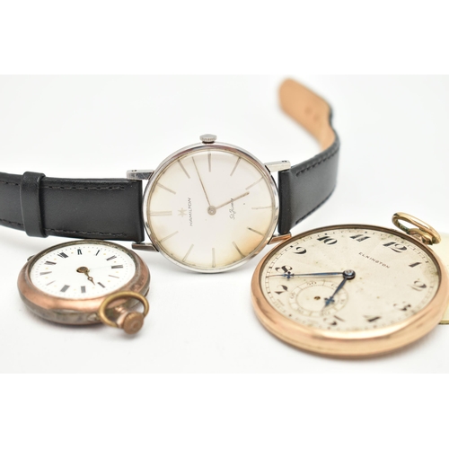 62 - THREE WATCHES, to include a gents 'Hamilton St James'  wristwatch, model number 54002-3, a gold plat... 