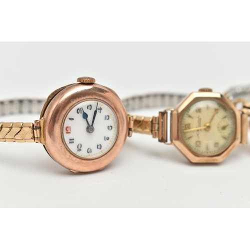 8 - THREE 9CT GOLD CASED, LADIES WRISTWATCHES, the first a manual wind 'Cyma' watch, polished case hallm... 