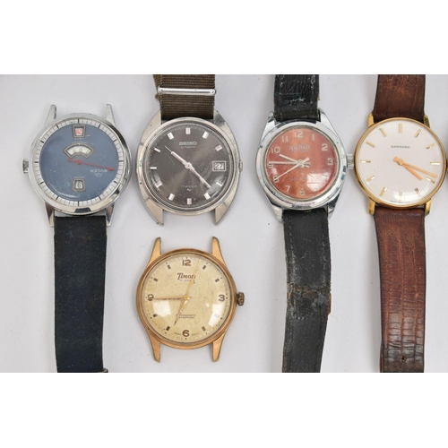 86 - SEVEN GENTS WATCHES, assorted watches, names to include Seiko Automatic, Garrard, Rotary, Bentima, B... 