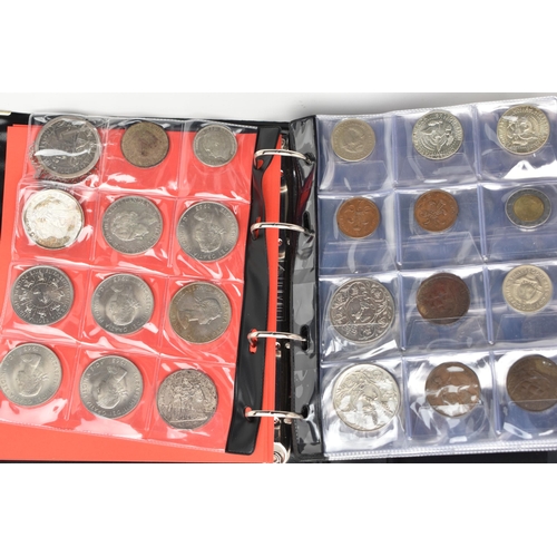 122 - A SMALL COIN ALBUM OF MIXED COINAGE, to include Silver Crown size 1896 Morgan Dollar, France 10 Fran... 