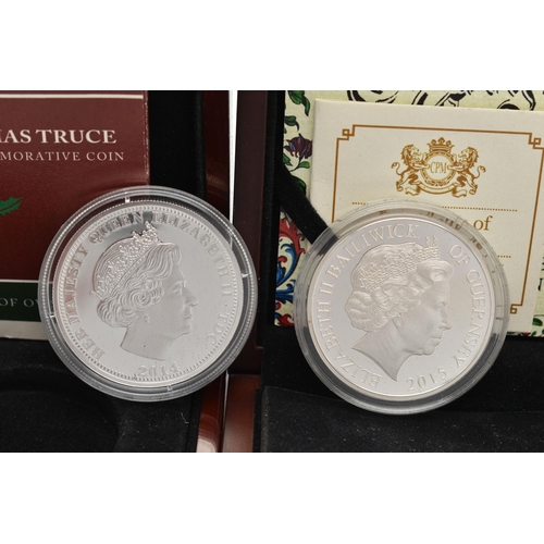 132 - TWO BOXED SILVER COINS, to Include The 1914 Christmas Truce One Crown commemorative coin Sterling Si... 