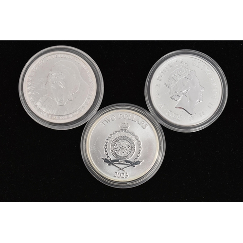 133 - A SMALL PACKET OF CROWN SIZE COINS, to include a 1oz .999 Silver Two Pounds 2019 coin, a Niue 2023 T... 