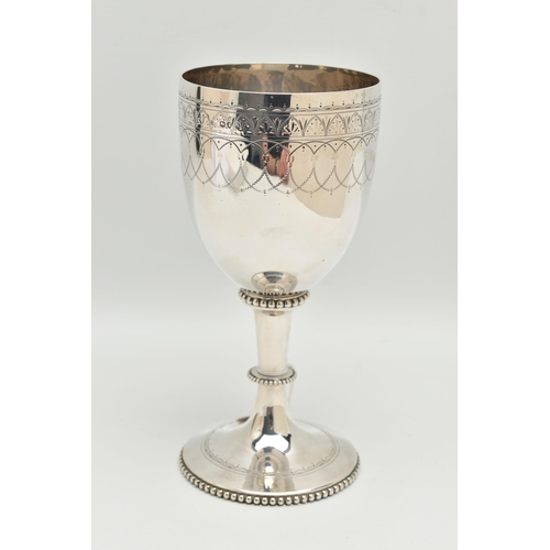 98 - A LATE VICTORIAN SILVER TROPHY CUP, engraved pattern, inscription reads 'Chapel En LeFrinth Golf Clu... 