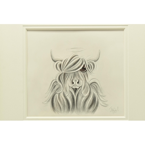 303 - JENNIFER HOGWOOD (BRITISH 1980) 'ANGEL', a sketch depicting a cow with a Halo and angel wings, signe... 