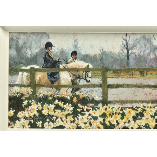 307 - ROLF HARRIS (AUSTRALIAN 1930), 'RIDING IN THE SPRING', a signed limited edition print on board of a ... 