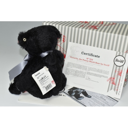 323 - A BOXED STEIFF FOR DANBURY MINT LIMITED EDITION VICTORIA THE PENNY BLACK MOHAIR BEAR, No.690846, app... 