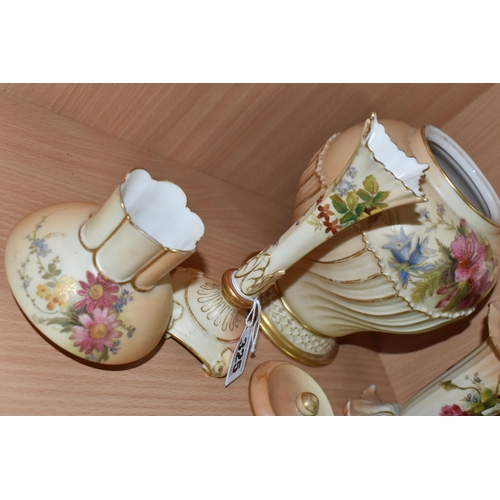 325 - A SMALL GROUP OF ROYAL WORCESTER BLUSH IVORY PORCELAIN, comprising a small posy vase, green backstam... 