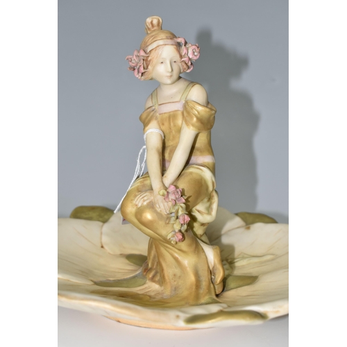 326 - A ROYAL VIENNA Ernst Wahliss porcelain Art Nouveau centrepiece, comprising a figure of a young lady ... 