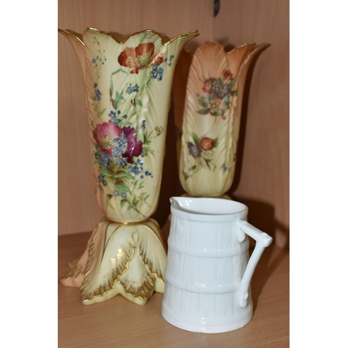 331 - A GRAINGER & CO. ROYAL CHINA WORKS BLUSH IVORY VASE, leaf moulded spill vase, green backstamp 915/G6... 