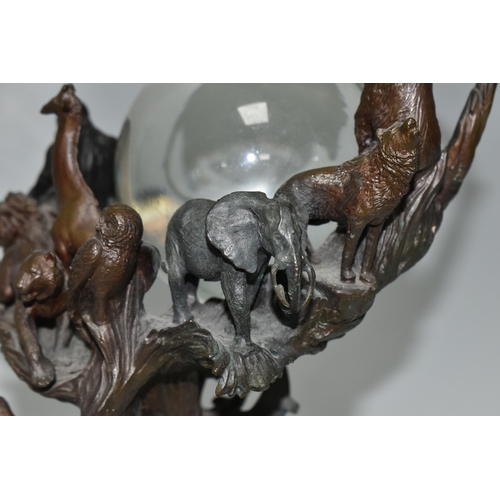 349 - A BRONZE FRANKLIN MINT SCULPTURE 'GUARDIANS OF THE WORLD' CRYSTAL BALL, by Steven Lord, a central cr... 