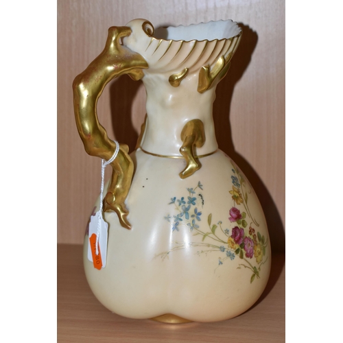 362 - FOUR ROYAL WORCESTER BLUSH IVORY JUGS, comprising a lobed coral jug, shape no 1507, printed and tint... 