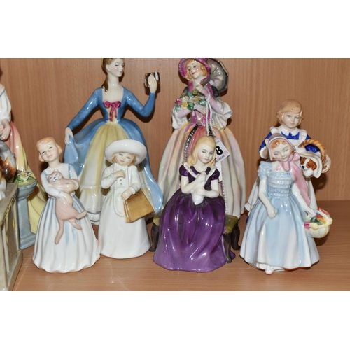 378 - A GROUP OF ROYAL DOULTON FIGURINES, comprising June HN1691 (some chips/losses to flower petals, craz... 