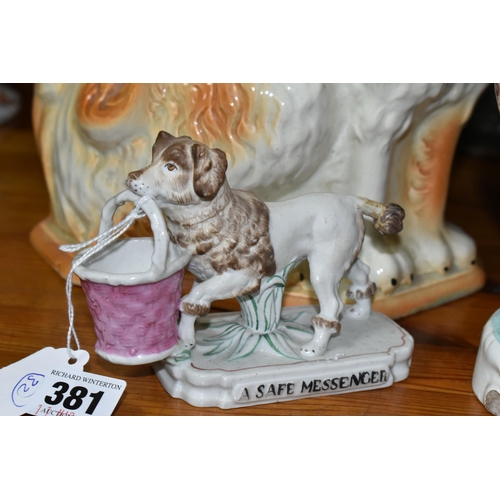 381 - A GROUP OF 19TH AND EARLY 20TH CENTURY CERAMIC CATS AND DOGS, comprising a late 19th century bisque ... 