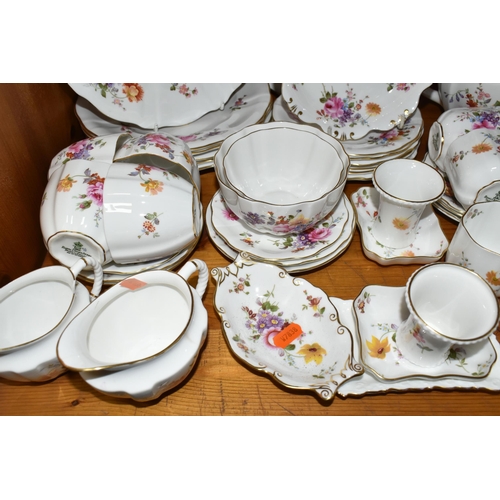 383 - A QUANTITY OF ROYAL CROWN DERBY 'DERBY POSIES' TEA AND COFFEE WARES AND A ROYAL CROWN DERBY WHITE GL... 