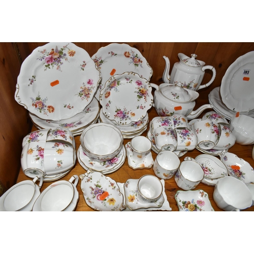 383 - A QUANTITY OF ROYAL CROWN DERBY 'DERBY POSIES' TEA AND COFFEE WARES AND A ROYAL CROWN DERBY WHITE GL... 