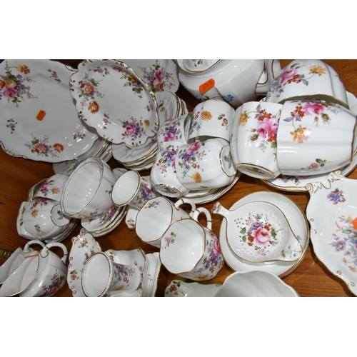 383 - A QUANTITY OF ROYAL CROWN DERBY 'DERBY POSIES' TEA AND COFFEE WARES AND A ROYAL CROWN DERBY WHITE GL... 