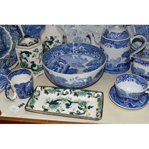 389 - A COLLECTION OF 20TH CENTURY MASONS IRONSTONE AND SPODE BLUE AND WHITE, ETC, including nine pieces o... 