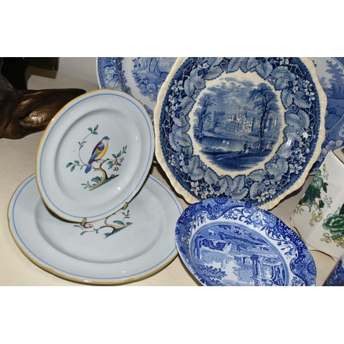 389 - A COLLECTION OF 20TH CENTURY MASONS IRONSTONE AND SPODE BLUE AND WHITE, ETC, including nine pieces o... 