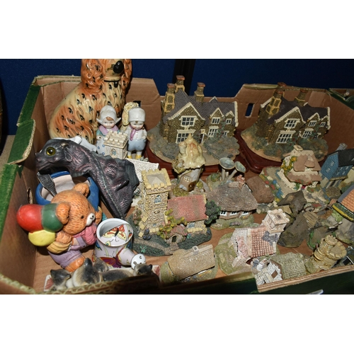 419 - TWO BOXES OF ORNAMENTS AND VASES, to include a collection of Wade Porcelain trinket dishes and candl... 