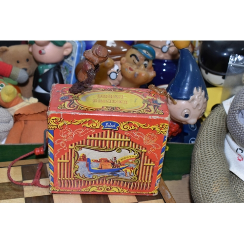 424 - ONE BOX OF EARLY AND MID-CENTURY ADVERTISING FIGURES AND TOYS, to include a toy Selcol 'Organ Grinde... 