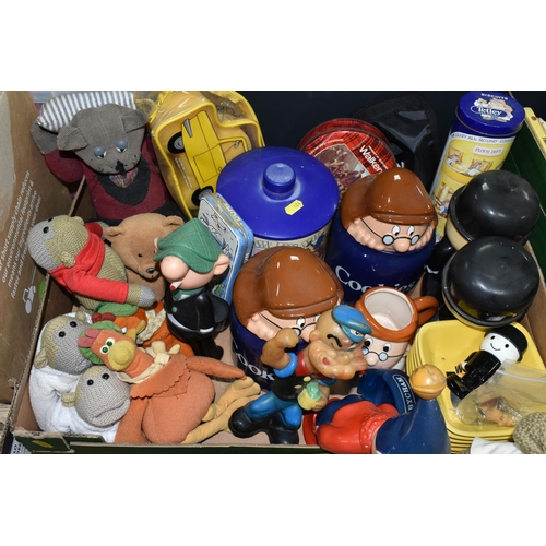 424 - ONE BOX OF EARLY AND MID-CENTURY ADVERTISING FIGURES AND TOYS, to include a toy Selcol 'Organ Grinde... 